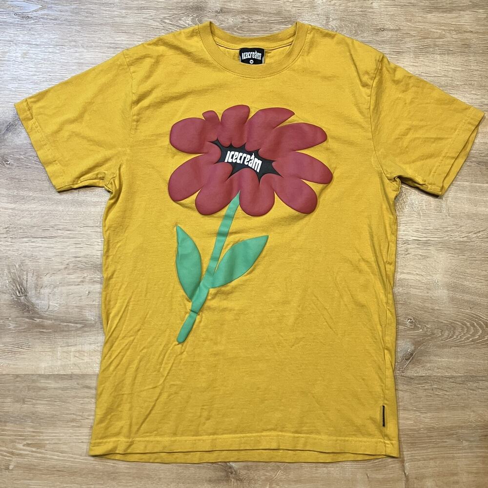 Ice Cream Flower BBC Billionaire Boys Club SS Yellow Tee Shirt Mens Size Medium